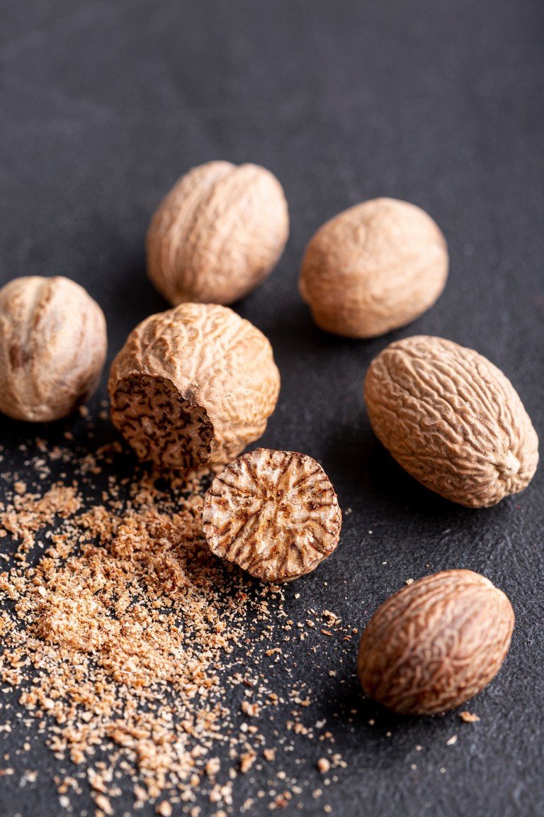 Whole nutmeg spice from Indonesian spice islands